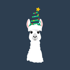 Llama in Christmas hat illustration