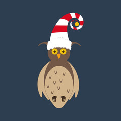 Owl in christmas costume illustration