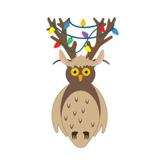 Owl in christmas costume illustration