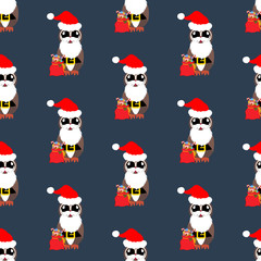 Owl in christmas costume seamless pattern