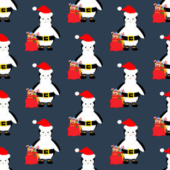 Penguin in christmas costume seamless pattern