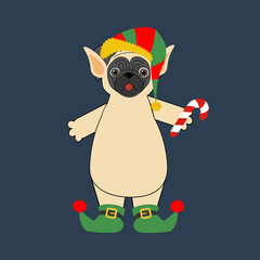 Pug in Elf costume illustration