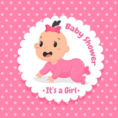 Baby shower design. The baby girl crawled happily and the message Baby shower.