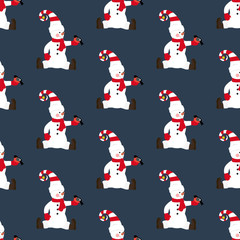 Snowman in christmas costume seamless pattern