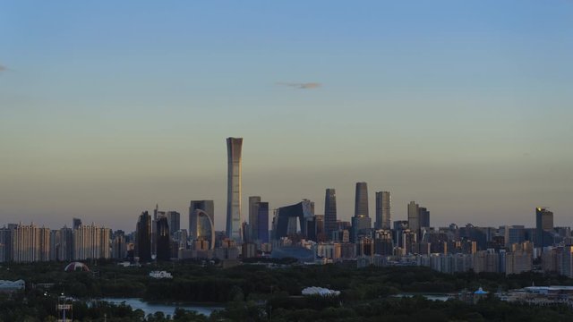 Timelapse.Beijing Landmark,Downtown Skyscrapers Skyline Sunset,China
