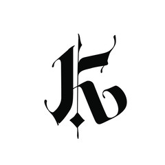 Letter K, in the Gothic style. Vector. Alphabet. The symbol is isolated on a white background. Calligraphy and lettering. Medieval Latin letter. Logo for the company. Monogram. Elegant font for tattoo