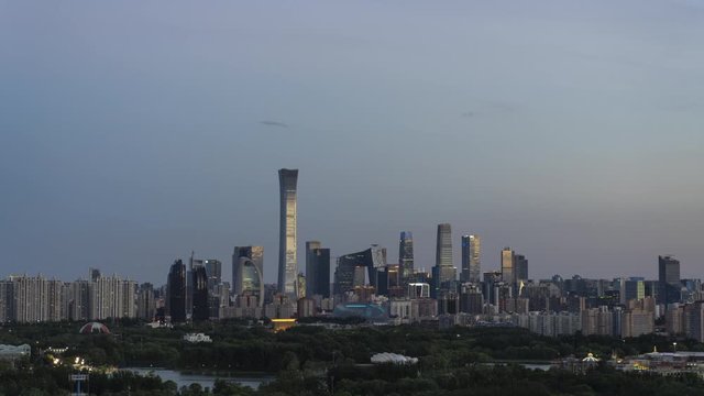 Timelapse.Beijing Landmark,Downtown Skyscrapers Skyline Sunset to Night,China
