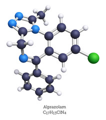 Alprazolam anxiety medication molecular model.jpg © Molecular Science