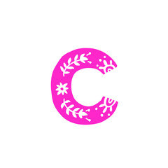 Letter C. Vector. Pink letter with ornament. Applique for clothes. Logo for the company.