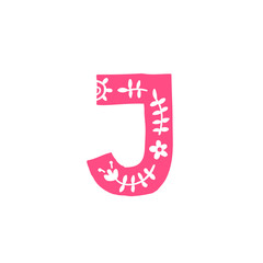 Letter J.  Pink letter with ornament. Applique for clothes. Logo for the company.