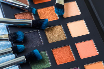 Makeup brushes and eyeshadow palette, cosmetics for applying makeup