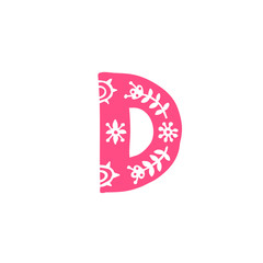 Letter D.   Pink letter with ornament. Applique for clothes. Logo for the company.