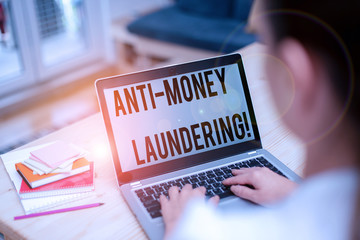 Text sign showing Anti Money Laundering. Business photo showcasing regulations stop generating...