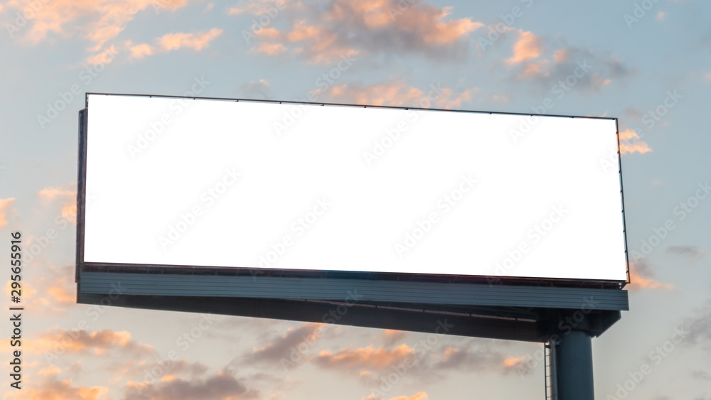 Canvas Prints mock up image: wide blank white billboard or large display and clouds against sunset warm sky. consu