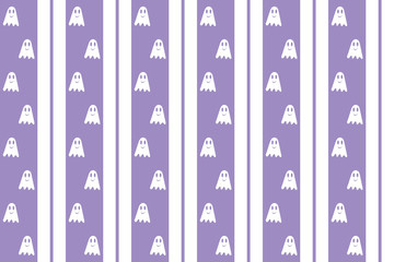 seamless striped halloween background of white ghosts on purple stripes