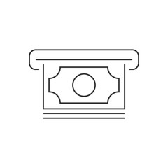 Withdrawal of money from an ATM linear icon. Editable stroke