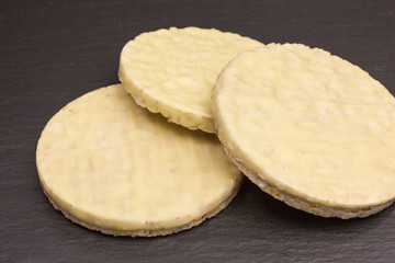 heap of puffed white chocolate rice cakes