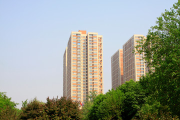 Obraz premium Residential buildings and trees