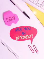 Text sign showing Are You An Introvertquestion. Business photo showcasing demonstrating who tends...
