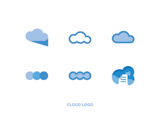 set of flat light blue cloud logos