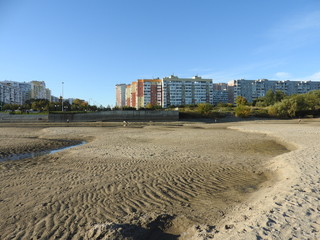 high-rise new buildings on the western edge of the city of Krasnodar (southern Russia) by the river...