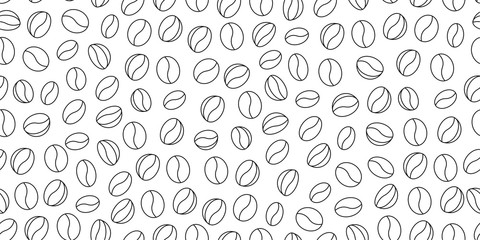 Seamless vector pattern with coffee beans, linear graphic in black on white