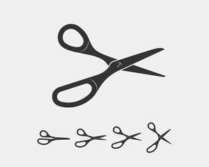 Set scissor icon. Scissors vector design element or logo template. Black and white silhouette isolated.