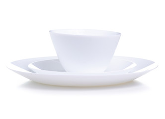 White empty plate bowl on white background isolation