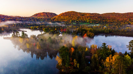 Aerial view of Laurentian forest in autumn