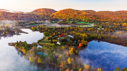 Aerial view of Laurentian forest in autumn