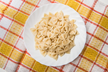 Fresh cooked farfalle pasta