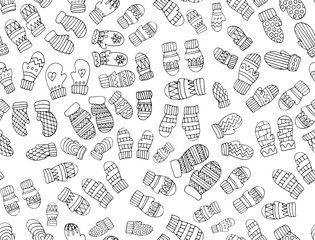 New Year seamless pattern coloring mittens. Graphic arts. Suitable for packaging, books, christmas design, wallpaper, textile. Drawn by hand.