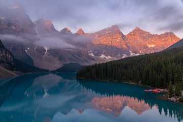 Moraine Lake and Valley of Ten Peaks at sunrise, Lake Louise, Canada