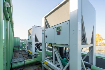 Ventilation system outside. Blue sky. Sunny day.