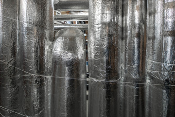 Ventilation system indoors. System of pipes.