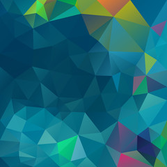 vector abstract irregular polygon square background - triangle low poly pattern - color blue green teal sky cerulean aegean orange yellow pink