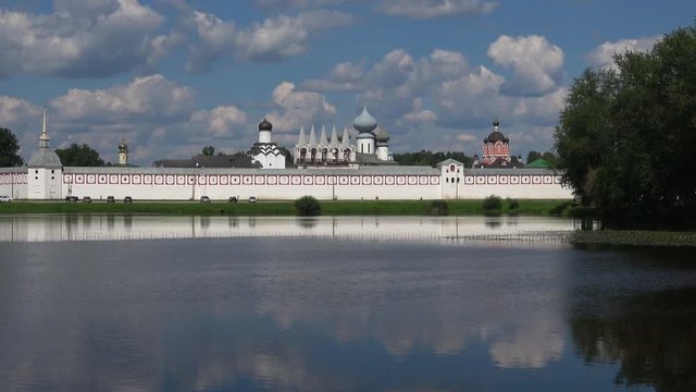View of the Tikhvin assumption monastery on a July day. Tikhvin, Russia