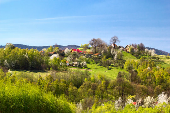 Village Przysietnica in Beskid Sadecki, Poland.