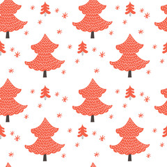 Christmas trees seamless pattern on white background. Vector