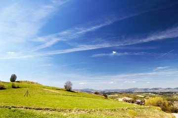 Mountains, Spring, Blue Sky. Beskid Sadecki, Poland.