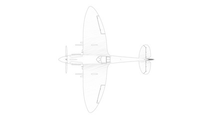 3d rendering multiple technical drawing views of a Spitfire