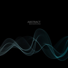  Abstract dark background with horizontal stylish smoky blue wave. Design element