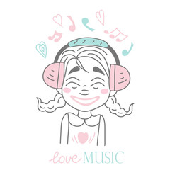 Advertising banner words love music cartoon style.