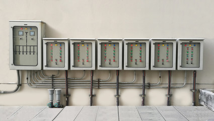 set of electric control cabinet attached to the wall