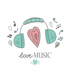 Advertising banner words love music cartoon style.