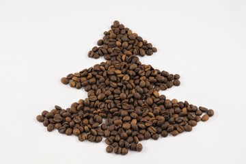 Christmas tree made from coffee brown beans