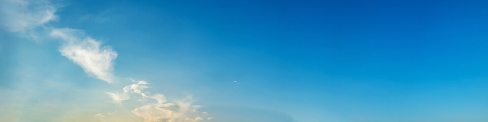 Panorama sky with cloud on a sunny day. Beautiful cirrus cloud. Panoramic image.