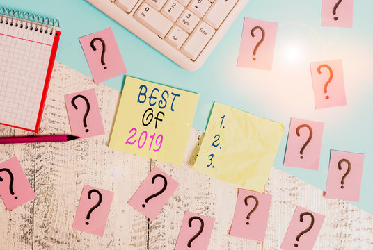 Text sign showing Best Of 2019. Business photo text great and marvelous things and events happened on 2019 Writing tools, computer stuff and math book sheet on top of wooden table