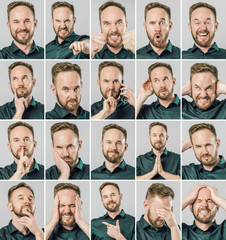 Fototapeta na wymiar Set of handsome man with different emotions and gestures