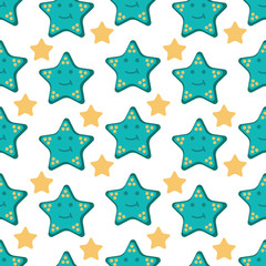 Funny starfish kawaii. Vector seamless pattern. Design for fabric, textile.